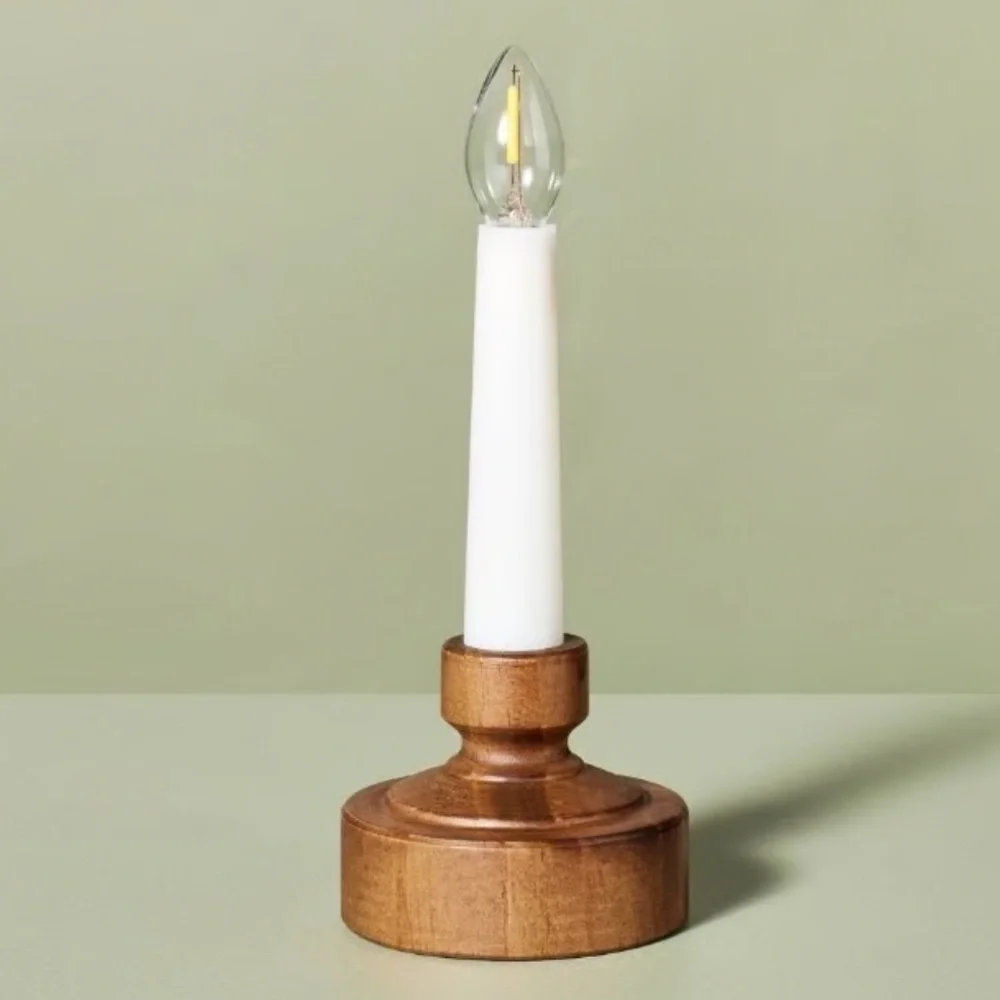 HEARTH & HAND NWT led flameless window candle w/ wood base
